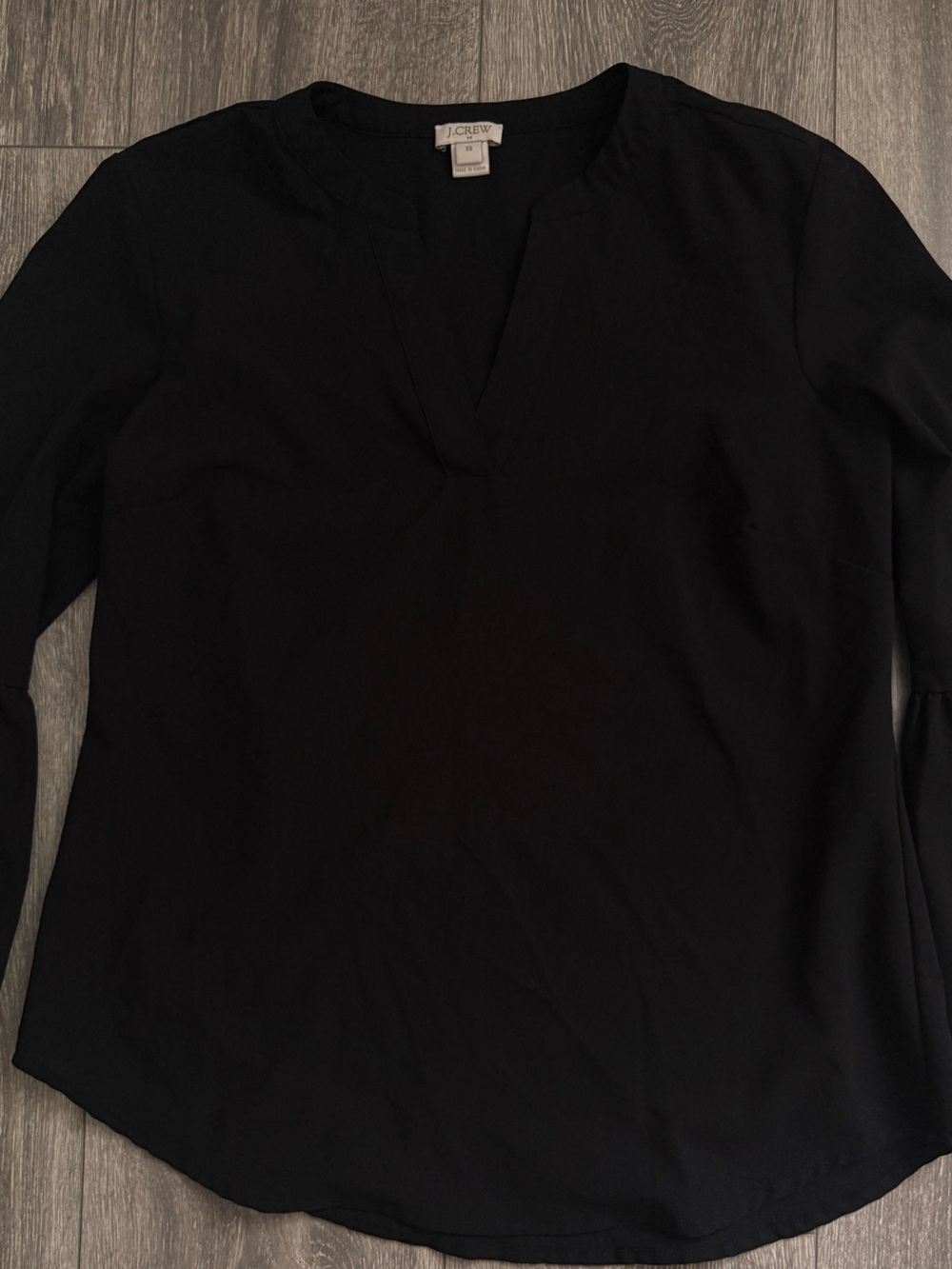 J. Crew Black Split V-Neck Long Sleeve Blouse